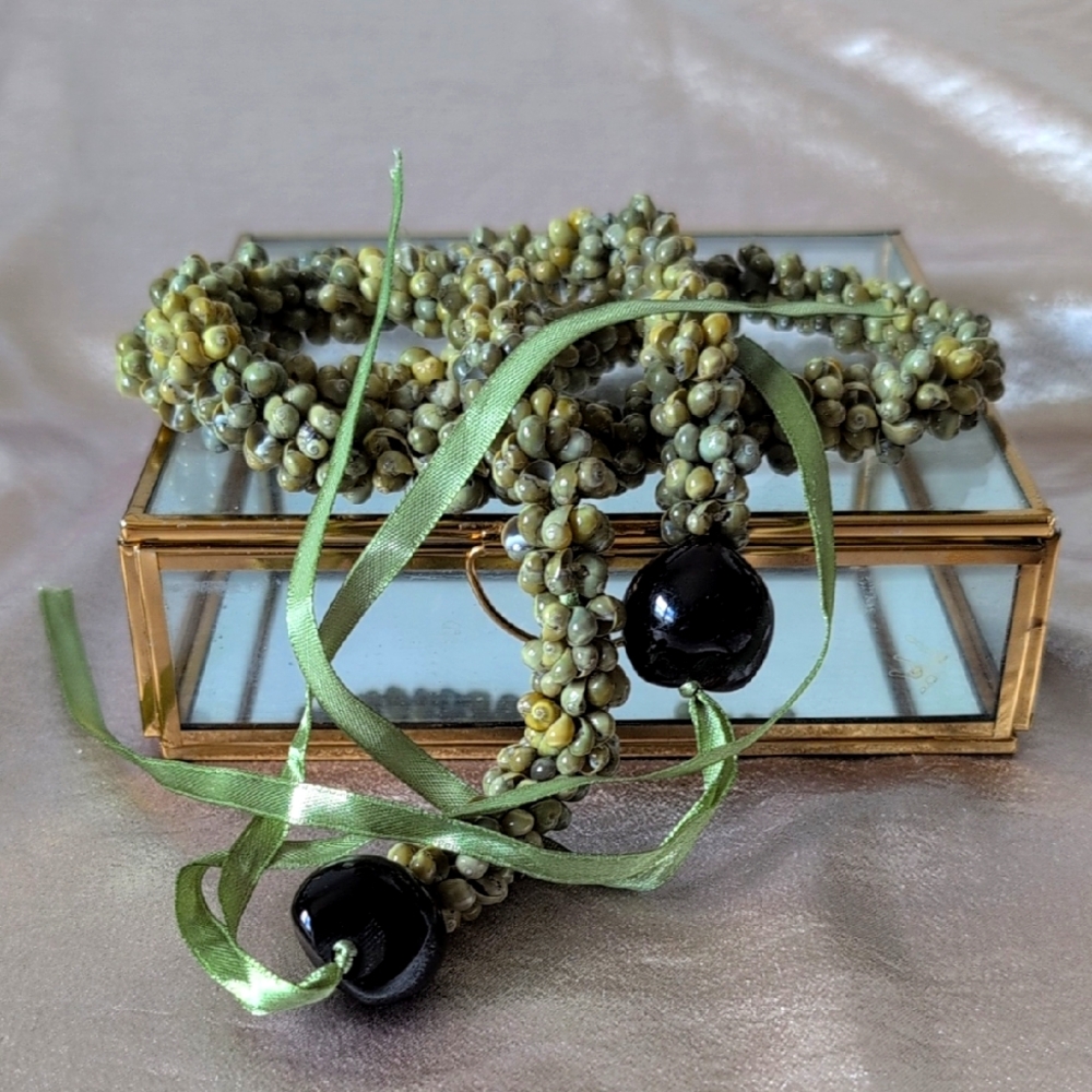 Green Beaded Necklace with Black Accents